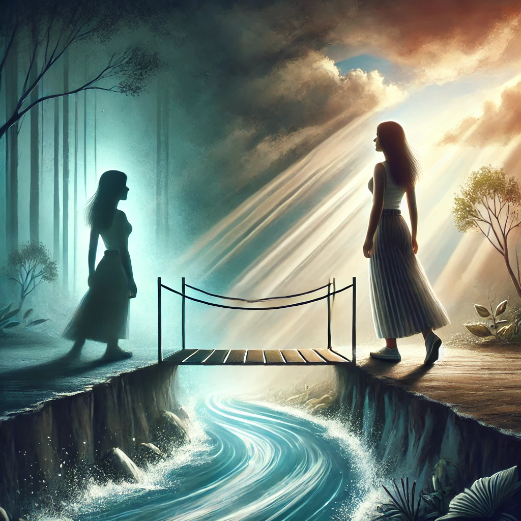 A-creative-and-symbolic-image-for-an-article-about-rebuilding-trust-after-betrayal.-The-image-features-a-young-woman-standing-on-a-symbolic-bridge-re