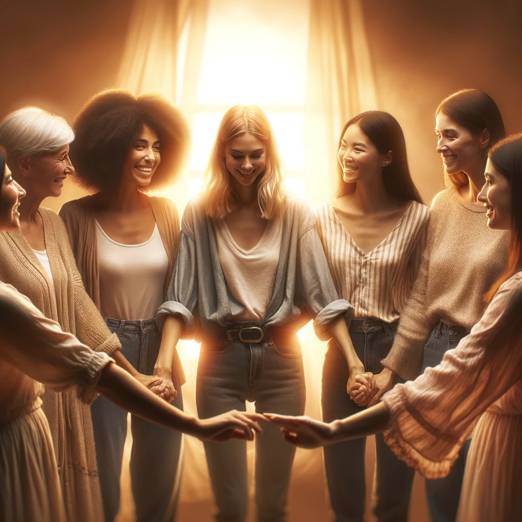 Here is the image for A Message for Other Girls, featuring a group of women standing together, symbolizing strength, solidarity, and shared growth.